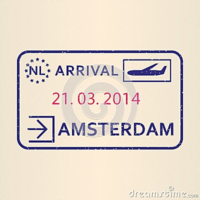 Amsterdam passport stamp. Travel by plane visa or immigration stamp. Vector illustration Vector Illustration